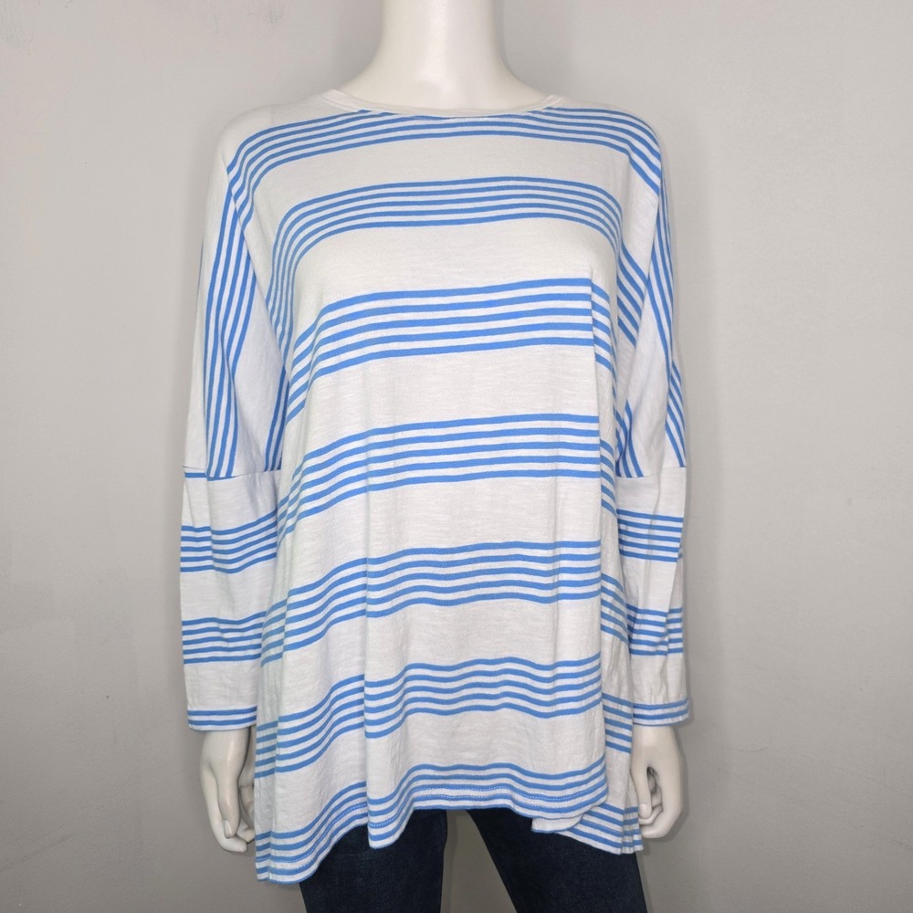 Mersea Striped Oversized 3/4 Sleeve Top Tunic One Size Cotton Preppy Coastal